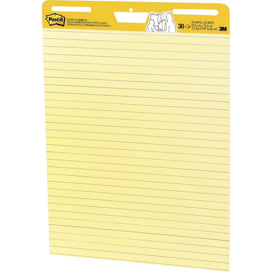 Post-it&reg; Super Sticky Easel Pad - 30 Sheets - Stapled - Feint Blue Margin - 18.50 lb Basis Weight - 25" x 30" - Canary Yellow Paper - Self-adhesive, Bleed-free, Perforated, Repositionable, Resist . Picture 3