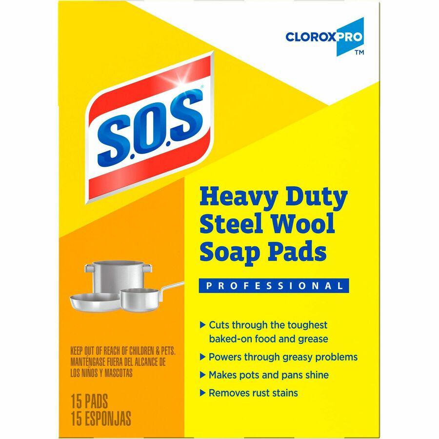 CloroxPro&trade; S.O.S Steel Wool Soap Pads - For Multi Surface - 4" Length x 5" Width - 15 / Box - 12 / Carton - Heavy Duty - Blue. Picture 6
