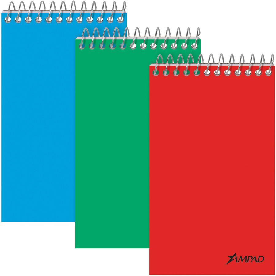 Oxford Narrow Ruled Pocket Size Memo Book - 60 Sheets - Wire Bound - 15 lb Basis Weight - 3" x 5" - White Paper - BluePressboard, Green, Red Cover - Unpunched - 3 / Pack. Picture 4