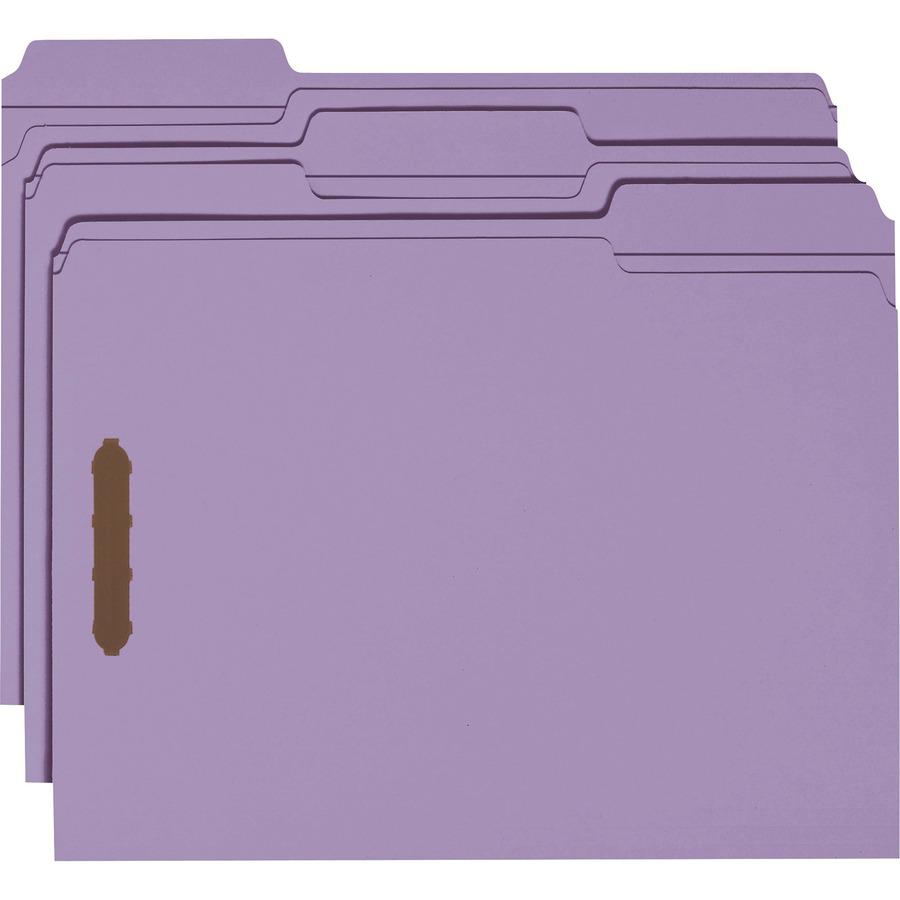 Smead 1/3 Tab Cut Letter Recycled Fastener Folder - 8 1/2" x 11" - 3/4" Expansion - 2 x 2K Fastener(s) - 2" Fastener Capacity - Top Tab Location - Assorted Position Tab Position - Lavender - 10% Recyc. Picture 11