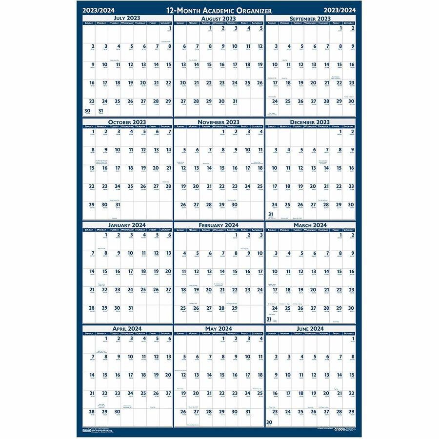 House of Doolittle Academic July-June Wall Calendar - Julian Dates - Monthly - 1 Year - July 2022 till June 2023 - 24" x 37" Sheet Size - 1.13" x 1.63" , 1.25" x 1.38" Block - Blue, Gray - Paper - Lam. Picture 4