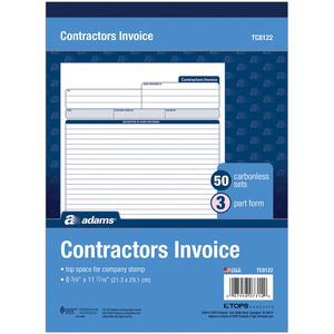 Adams Contractor's Invoice Book - 50 Sheet(s) - 3 PartCarbonless Copy - 8.37" x 11" Sheet Size - White - 1 Each. Picture 5