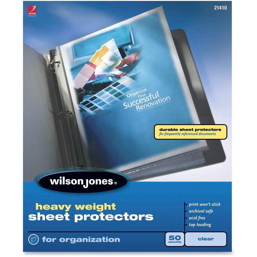 Wilson Jones Heavyweight Top-Loading Sheet Protectors - 3.3 mil Thickness - For Letter 8 1/2" x 11" Sheet - Ring Binder - Rectangular - Clear - Polypropylene - 50 / Box. Picture 3