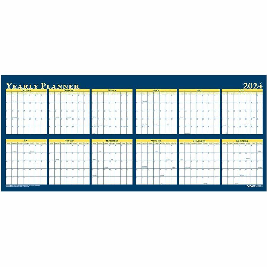 House of Doolittle Laminated Yearly Wall Planner - Julian Dates - Yearly - 12 Month - January 2024 - December 2024 - 60" x 26" Sheet Size - 2" x 1.75" , 1.63" x 2" Block - Paper - Erasable, Laminated . Picture 3