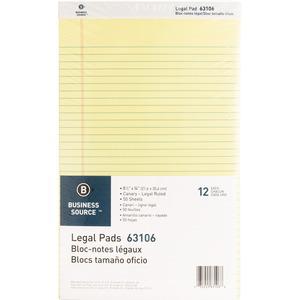 Business Source Micro - Perforated Legal Ruled Pads - Legal - 50 Sheets - 0.34" Ruled - 16 lb Basis Weight - 8 1/2" x 14" - Canary Paper - Micro Perforated, Easy Tear, Sturdy Back - 1 Dozen. Picture 3