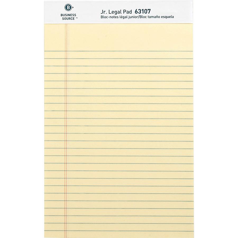 Business Source Writing Pads - 50 Sheets - 0.28" Ruled - 16 lb Basis Weight - Jr.Legal - 8" x 5" - Canary Paper - Micro Perforated, Easy Tear, Sturdy Back - 1 Dozen. Picture 3