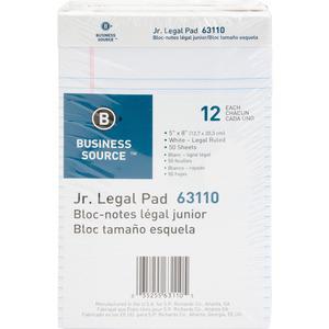 Business Source Micro - Perforated Legal Ruled Pads - Jr.Legal - 50 Sheets - 0.28" Ruled - 16 lb Basis Weight - 8" x 5" - White Paper - Micro Perforated, Easy Tear, Sturdy Back - 1 Dozen. Picture 7