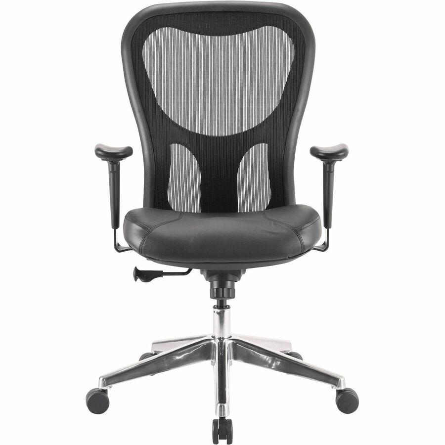Lorell Elevate Mesh Mid-Back Office Chair - Black Leather Seat - Aluminum Frame - 5-star Base - 1 Each. Picture 3