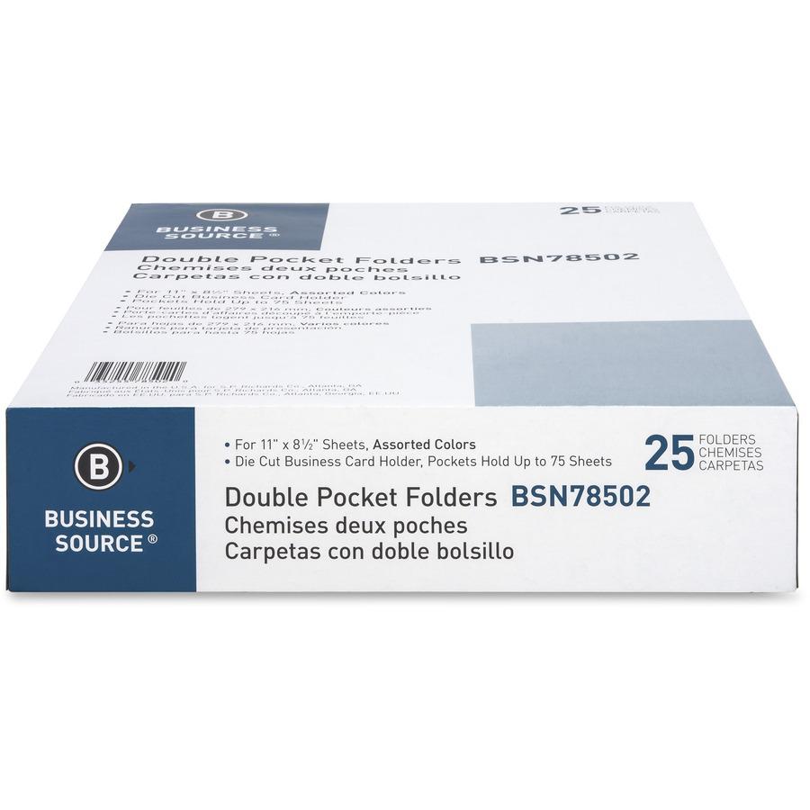 Business Source Letter Recycled Pocket Folder - 8 1/2" x 11" - 100 Sheet Capacity - 2 Internal Pocket(s) - Paper - Assorted - 35% Recycled - 25 / Box. Picture 9