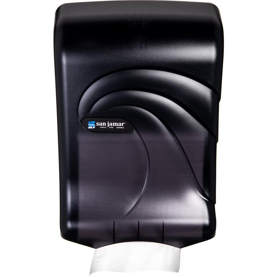 San Jamar Ultrafold Multifold Towel Dispenser - C Fold, Multifold, Touchless Dispenser - 450 x C Fold, 750 x Multifold - 18.7" Height x 11.7" Width x 6.3" Depth - Plastic - Black - Transparent, Touch-. Picture 6