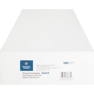 Business Source Heavy-duty Clasp Envelopes - Clasp - #90 - 9" Width x 12" Length - 28 lb - Clasp - Kraft - 100 / Box - Kraft. Picture 3