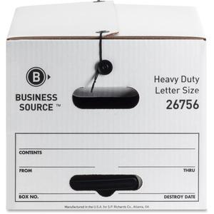 Business Source Heavy Duty Letter Size Storage Box - External Dimensions: 12" Width x 24" Depth x 10"Height - Media Size Supported: Letter - String/Button Tie Closure - Medium Duty - Stackable - White. Picture 6