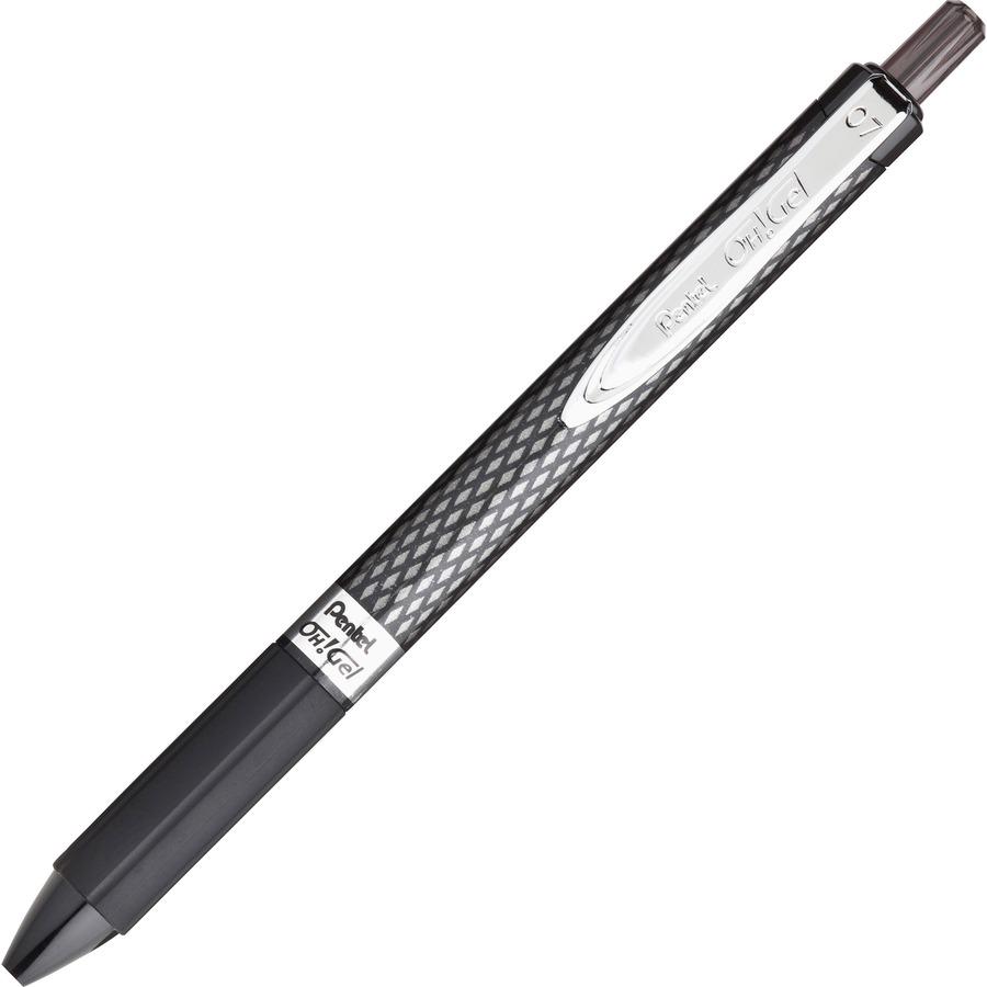 Pentel OH! Medium Point Gel Pens - Medium Pen Point - 0.7 mm Pen Point Size - Black Gel-based Ink - Carbon Fiber Barrel - 1 Dozen. Picture 2