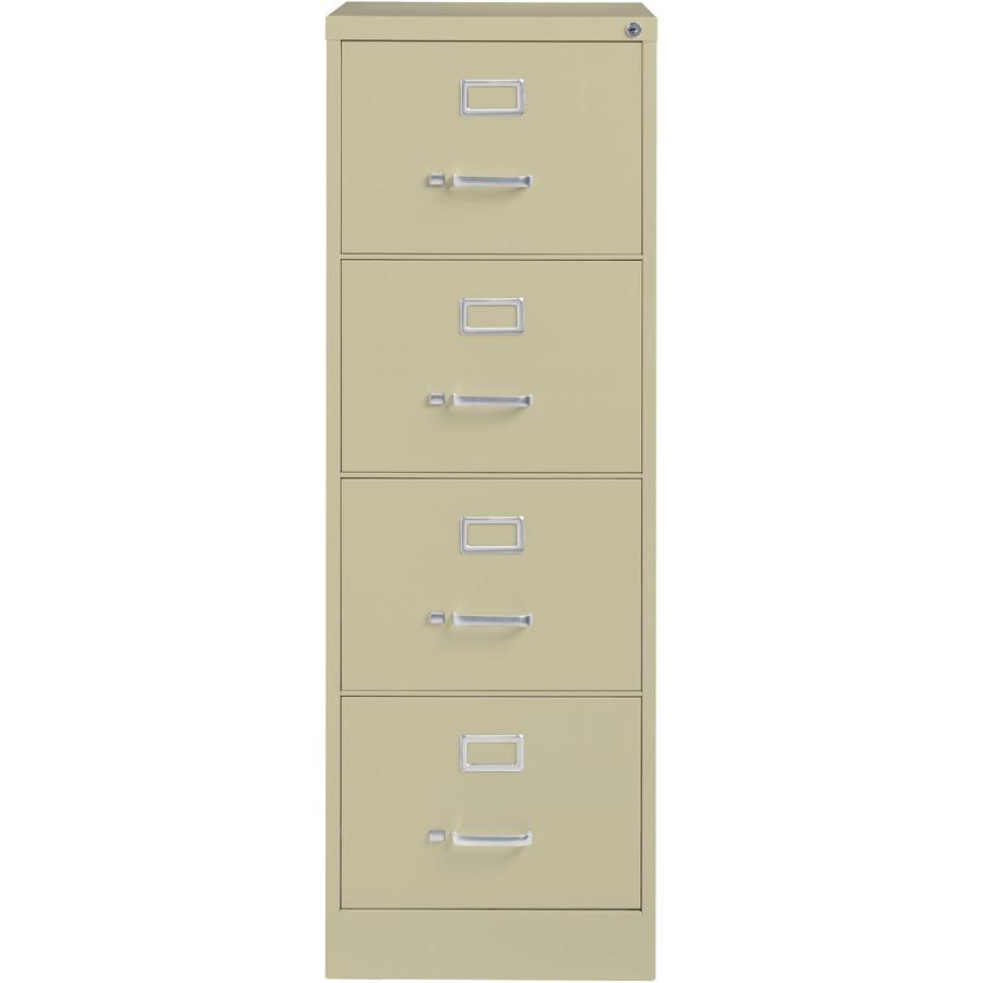 Lorell Fortress Series 26-1/2" Commercial-Grade Vertical File Cabinet - 18" x 26.5" x 52" - 4 x Drawer(s) for File - Legal - Vertical - Lockable, Ball-bearing Suspension, Heavy Duty - Putty - Steel - . Picture 3
