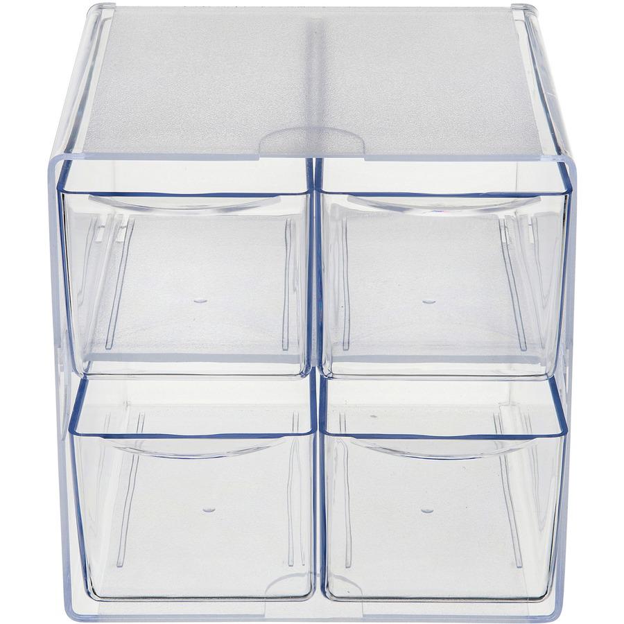 Deflecto Stackable Cube Organizer - 4 Drawer(s) - 6" Height x 6" Width x 7.3" DepthDesktop - Stackable - Clear - Plastic - 1 Each. Picture 7
