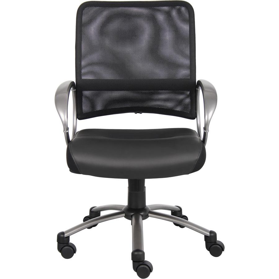 Lorell Mesh Mid-Back Task Chair - Black Leather Seat - 5-star Base - Black - 1 Each. Picture 4