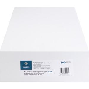 Business Source No.10 Standard Window Invoice Envelopes - Single Window - 9 1/2" Width x 4 1/2" Length - 24 lb - Self-sealing - Poly - 500 / Box - White. Picture 7