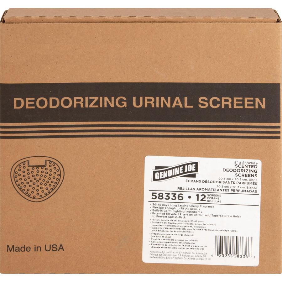 Genuine Joe Deluxe Urinal Screen - Lasts upto 45 Days - Deodorizer, Flexible - 12 / Box - White. Picture 2