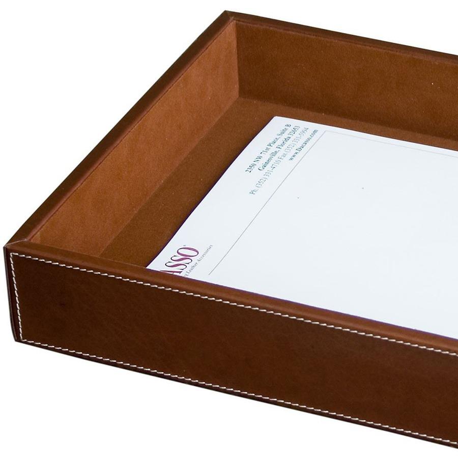 Dacasso Rustic Leather Legal-Size Letter Tray - Rustic Brown - Top Grain Leather, Velveteen - 1 Each. Picture 3