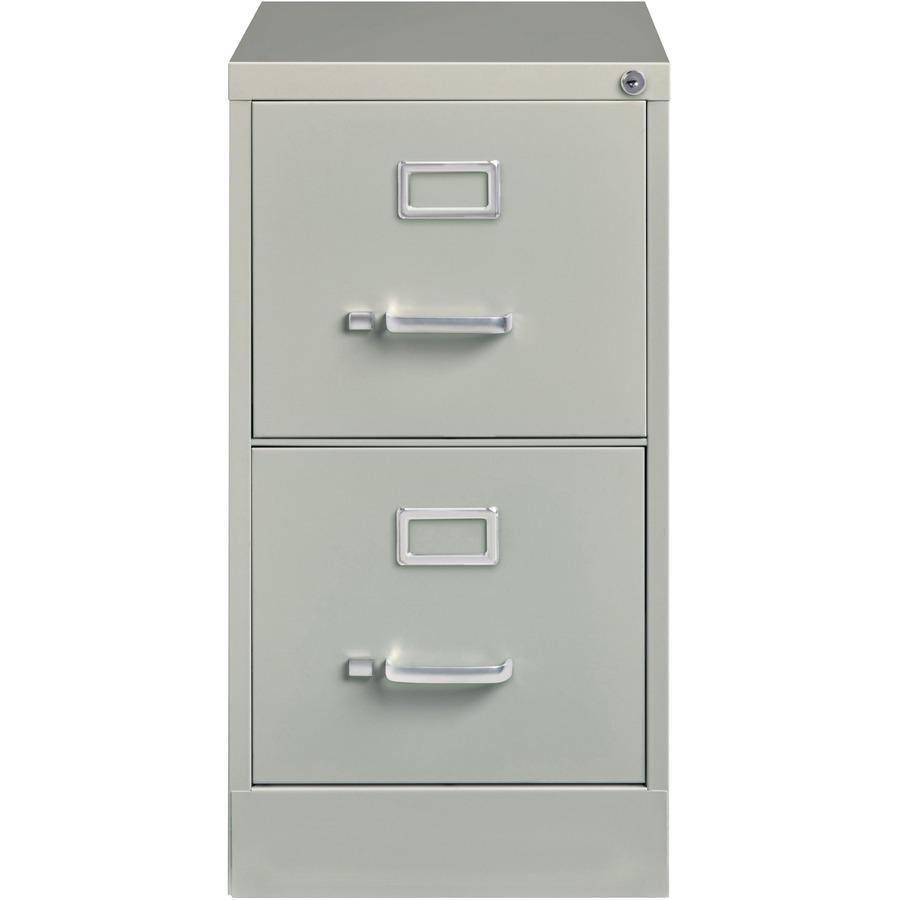 Lorell Fortress Series 22" Commercial-Grade Vertical File Cabinet - 15" x 22" x 28.4" - 2 x Drawer(s) for File - Letter - Lockable, Ball-bearing Suspension - Light Gray - Steel - Recycled. Picture 4