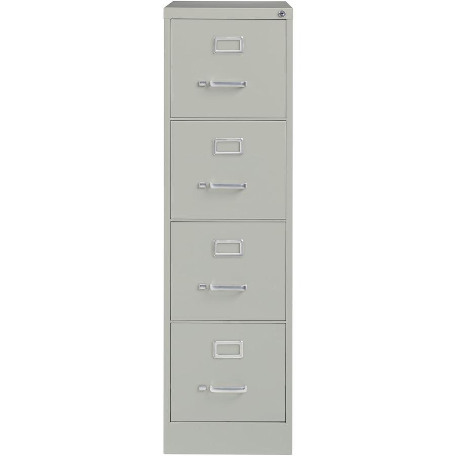 Lorell Fortress Series 22" Commercial-Grade Vertical File Cabinet - 15" x 22" x 52" - 4 x Drawer(s) for File - Letter - Lockable, Ball-bearing Suspension - Light Gray - Steel - Recycled. Picture 3