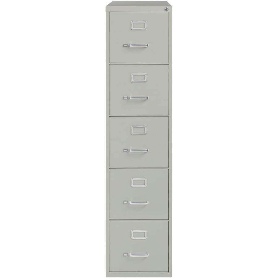 Lorell Fortress Series 26-1/2" Commercial-Grade Vertical File Cabinet - 15" x 26.5" x 61.6" - 5 x Drawer(s) for File - Letter - Vertical - Security Lock, Ball-bearing Suspension, Heavy Duty - Light Gr. Picture 3