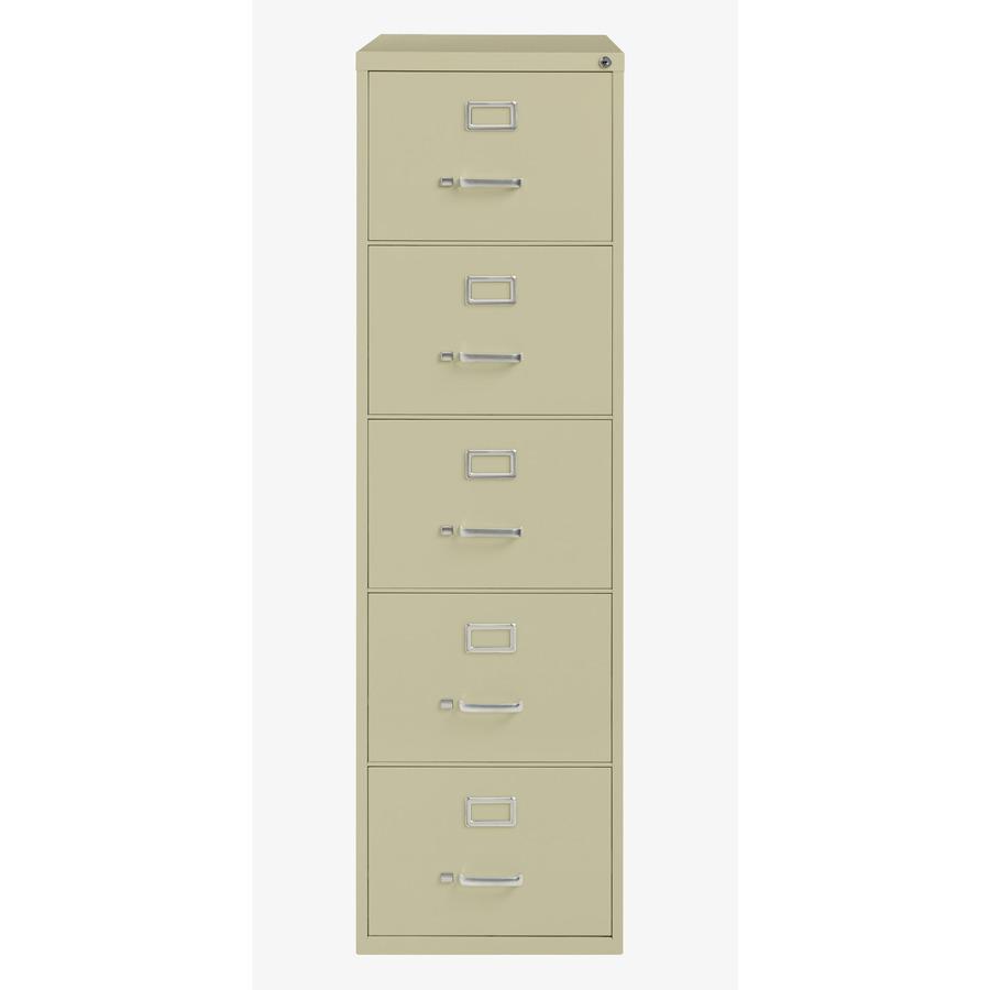 Lorell Fortress Series 26-1/2" Commercial-Grade Vertical File Cabinet - 18" x 26.5" x 61" - 5 x Drawer(s) for File - Legal - Vertical - Ball-bearing Suspension, Security Lock, Heavy Duty - Putty - Ste. Picture 4