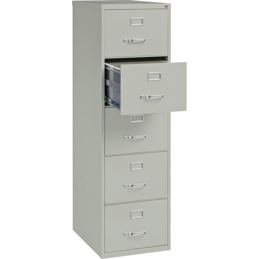 Lorell Fortress Series 26-1/2" Commercial-Grade Vertical File Cabinet - 18" x 26.5" x 61" - 5 x Drawer(s) for File - Legal - Vertical - Security Lock, Heavy Duty, Ball-bearing Suspension - Light Gray . Picture 3