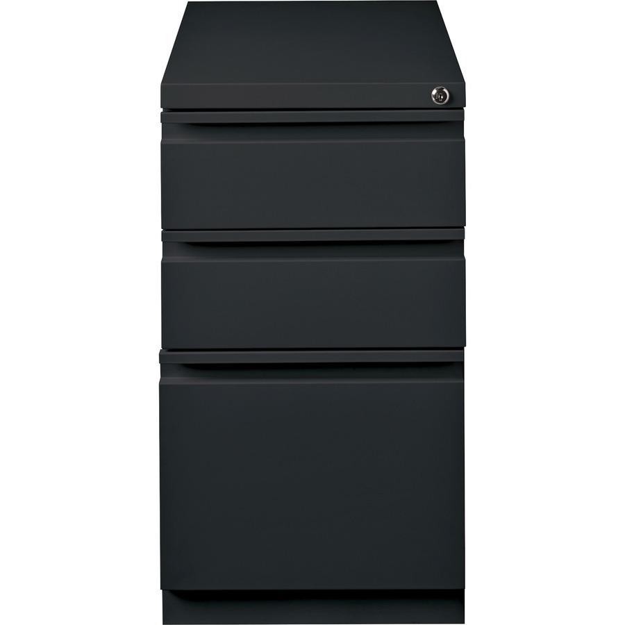 Lorell 20" Box/Box/File Mobile File Cabinet with Full-Width Pull - 15" x 20" x 27.8" - Letter - Ball-bearing Suspension, Recessed Handle, Security Lock - Black - Steel - Recycled. Picture 6