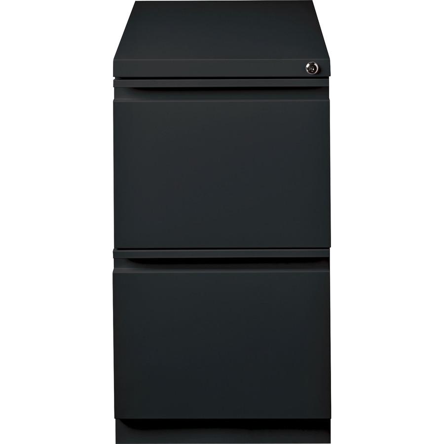 Lorell 20" File/File Mobile File Cabinet with Full-Width Pull - 15" x 20" x 27.8" - Letter - Security Lock, Ball-bearing Suspension, Recessed Handle - Black - Steel - Recycled. Picture 6