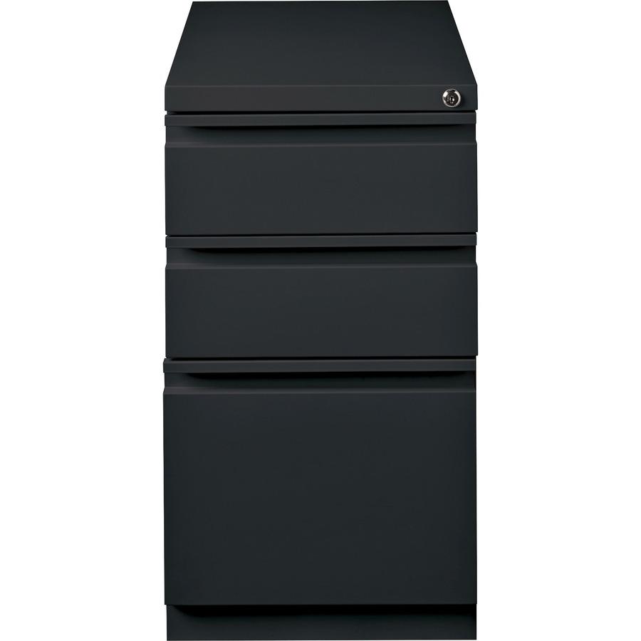 Lorell 23" Box/Box/File Mobile File Cabinet with Full-Width Pull - 15" x 22.9" x 27.8" - Letter - Vertical - Security Lock, Recessed Handle, Ball-bearing Suspension - Black - Steel - Recycled. Picture 6