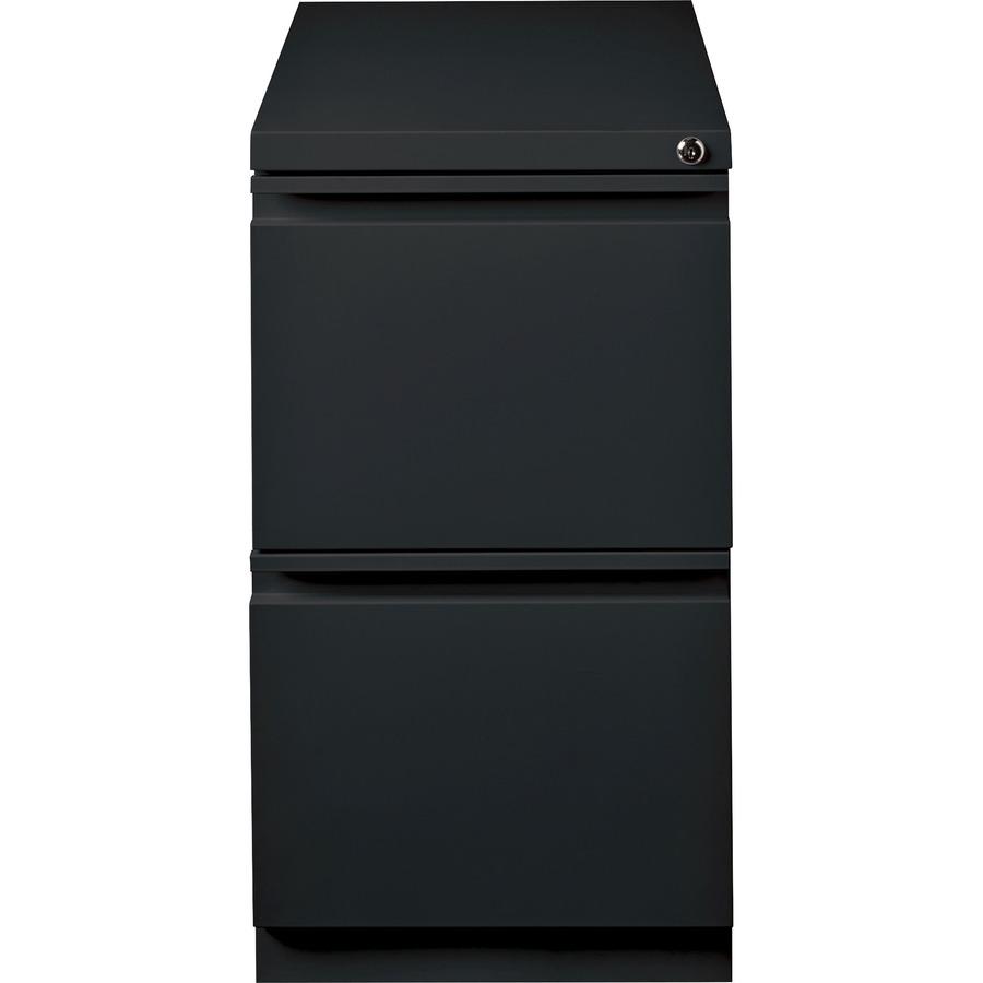 Lorell 23" File/File Mobile File Cabinet with Full-Width Pull - 15" x 22.9" x 27.8" - Letter - Vertical - Recessed Handle, Ball-bearing Suspension, Security Lock - Black - Steel - Recycled. Picture 6