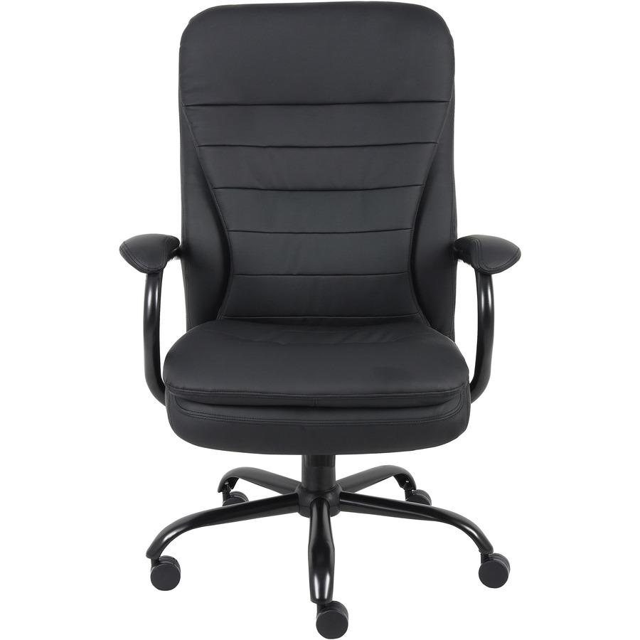 Lorell Big & Tall Double Cushion Executive High-Back Chair - Black Leather Seat - Black Leather Back - 5-star Base - Black - 1 Each. Picture 3