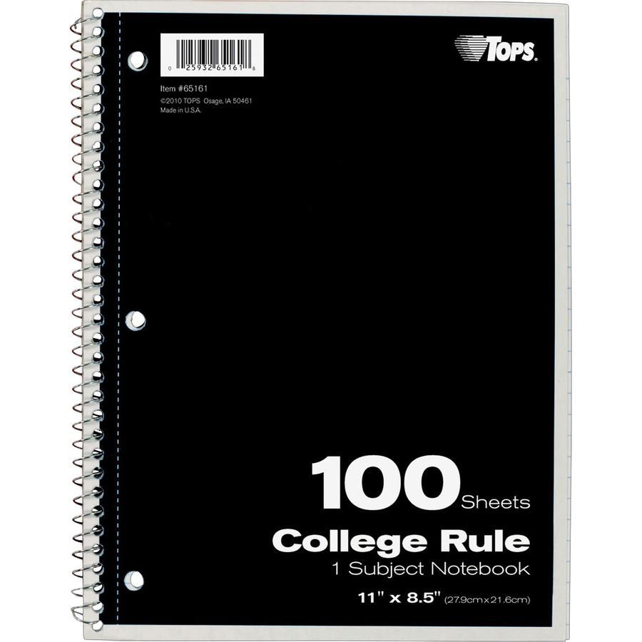 TOPS 1 - subject College - ruled Notebook - Letter - 100 Sheets - Wire Bound - 8 1/2" x 11" - 0.38" x 8.5"11" - Assorted Paper - Red, Black, Blue, Green Cover - Card Stock Cover - Perforated - 1 Each. Picture 5