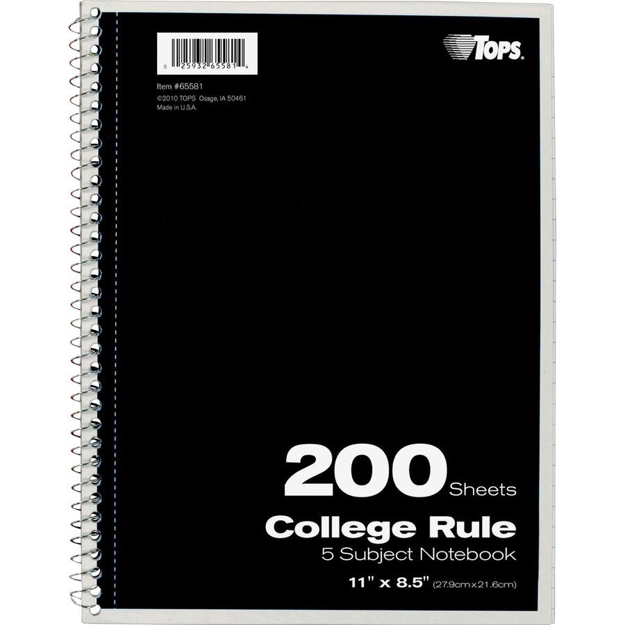 TOPS 5 - subject College - ruled Notebooks - Letter - 200 Sheets - Wire Bound - 8 1/2" x 11" - 0.25" x 8.5"11" - Assorted Paper - Black, Red, Blue, Green, Purple Cover - Divider, Perforated - 1 Each. Picture 2