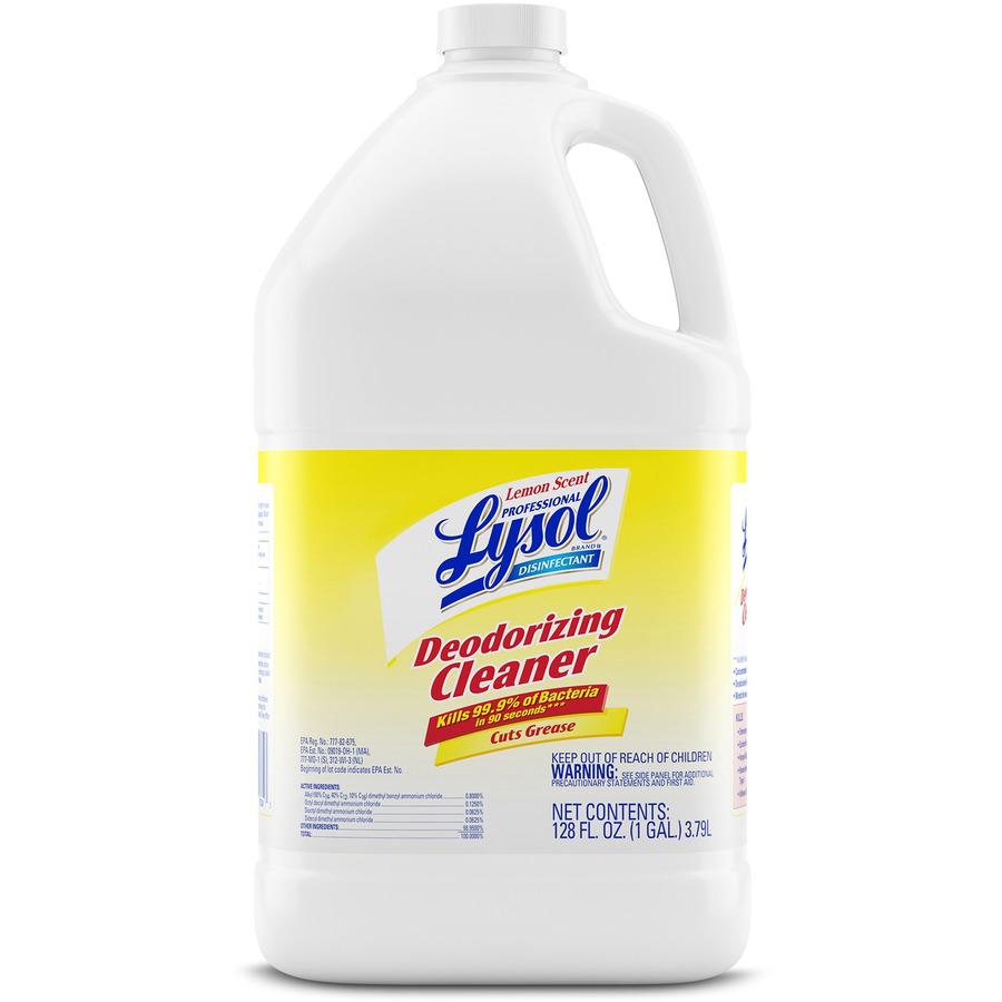 Lysol Deodorizing Cleaner - Concentrate - 128 fl oz (4 quart) - Lemon Scent - 4 / Carton - Disinfectant, Deodorize - Yellow. Picture 3