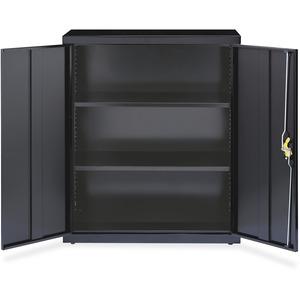 Lorell Fortress Series Storage Cabinet - 18" x 36" x 42" - 3 x Shelf(ves) - Recessed Locking Handle, Hinged Door, Durable - Black - Powder Coated - Steel - Recycled. Picture 2