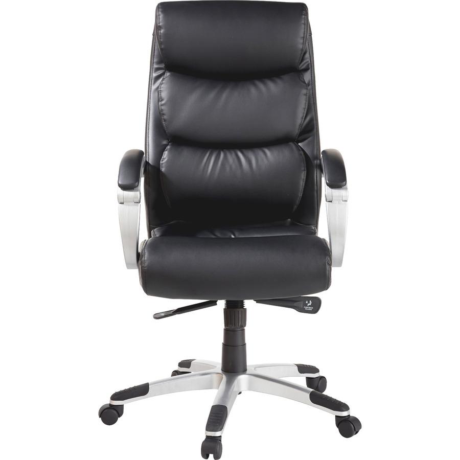Lorell Executive Bonded Leather High-back Chair - Black Seat - Powder Coated Frame - 5-star Base - Black, Silver - Bonded Leather - 1 Each. Picture 10