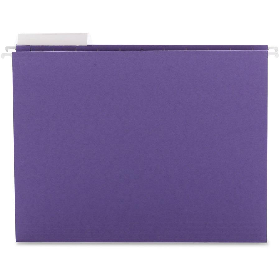 Smead 1/3 Tab Cut Letter Recycled Hanging Folder - 8 1/2" x 11" - Top Tab Location - Assorted Position Tab Position - Poly - Purple - 10% Paper Recycled - 25 / Box. Picture 6
