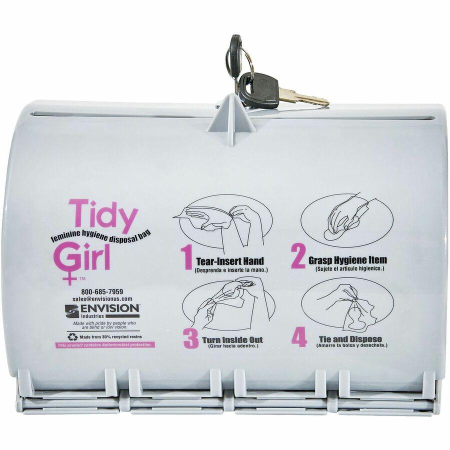 Stout Tidy Girl Feminine Hygiene Bags Dispenser - 1 Each - Smoke Gray - ABS Resin. Picture 4