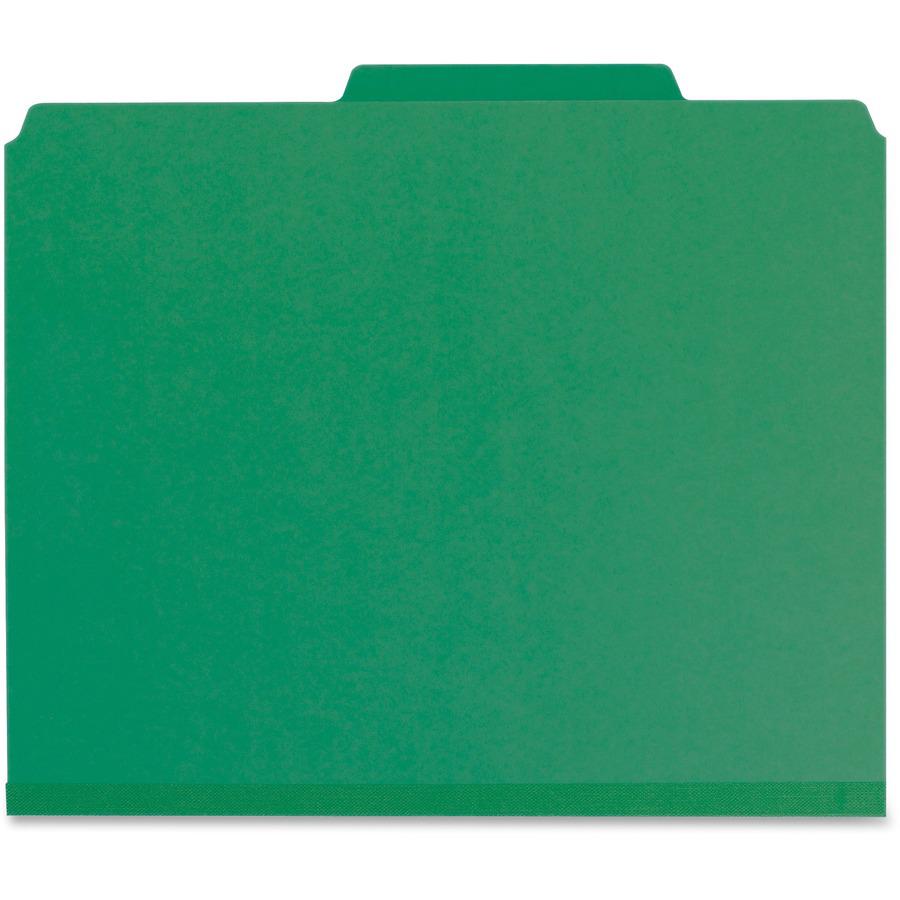Smead 2/5 Tab Cut Letter Recycled Classification Folder - 8 1/2" x 11" - 2" Expansion - 6 x 2K Fastener(s) - Top Tab Location - Right of Center Tab Position - 2 Divider(s) - Pressboard - Green - 100% . Picture 4
