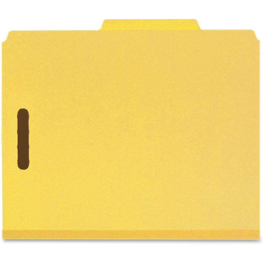 Smead 2/5 Tab Cut Letter Recycled Classification Folder - 8 1/2" x 11" - 2" Expansion - 6 x 2K Fastener(s) - Top Tab Location - Right of Center Tab Position - 2 Divider(s) - Yellow - 100% Pressboard R. Picture 3