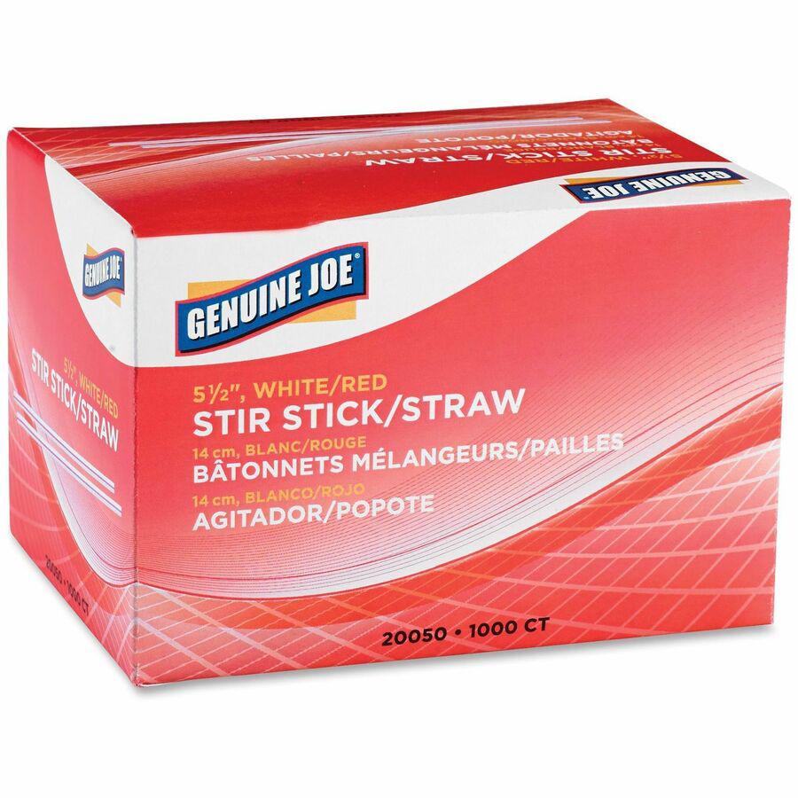 Genuine Joe 5-1/2" Plastic Stir Stick/Straws - 5.5" Length - Plastic - 40 / Carton - White. Picture 4