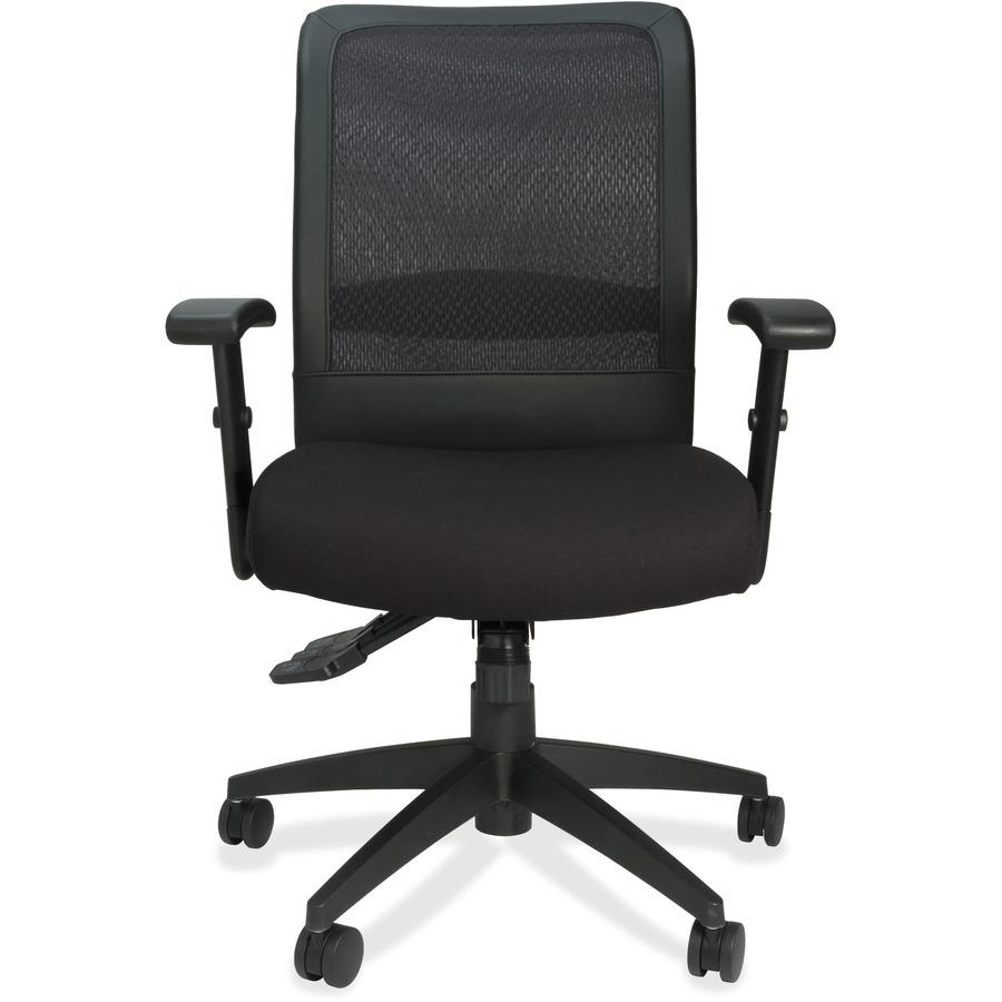 Lorell Executive High-Back Mesh Multifunction Office Chair - Black Fabric Seat - Black Back - Steel Frame - 5-star Base - Black - 1 Each. Picture 5