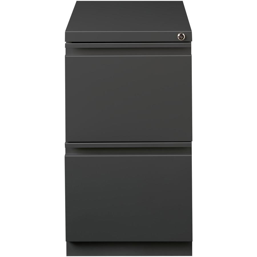 Lorell 20" File/File Mobile File Cabinet with Full-Width Pull - 15" x 19.9" x 27.8" - 2 x Drawer(s) for File - Letter - Recessed Drawer, Security Lock, Ball-bearing Suspension, Casters - Charcoal - St. Picture 6