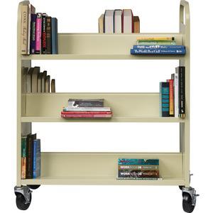 Lorell Double-sided Book Cart - 6 Shelf - 200 lb Capacity - 5" Caster Size - Steel - x 36" Width x 19" Depth x 46" Height - Putty - 1 Each. Picture 5