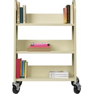 Lorell Single-sided Book Cart - 3 Shelf - 200 lb Capacity - 5" Caster Size - Steel - x 39" Width x 14" Depth x 46" Height - Putty - 1 Each. Picture 2