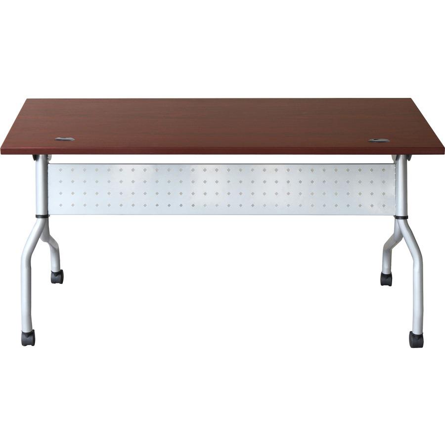 Lorell Flip Top Training Table - Rectangle Top - Four Leg Base - 4 Legs x 23.60" Table Top Width x 60" Table Top Depth - 29.50" Height x 59" Width x 23.63" Depth - Assembly Required - Mahogany - Nylon. Picture 5