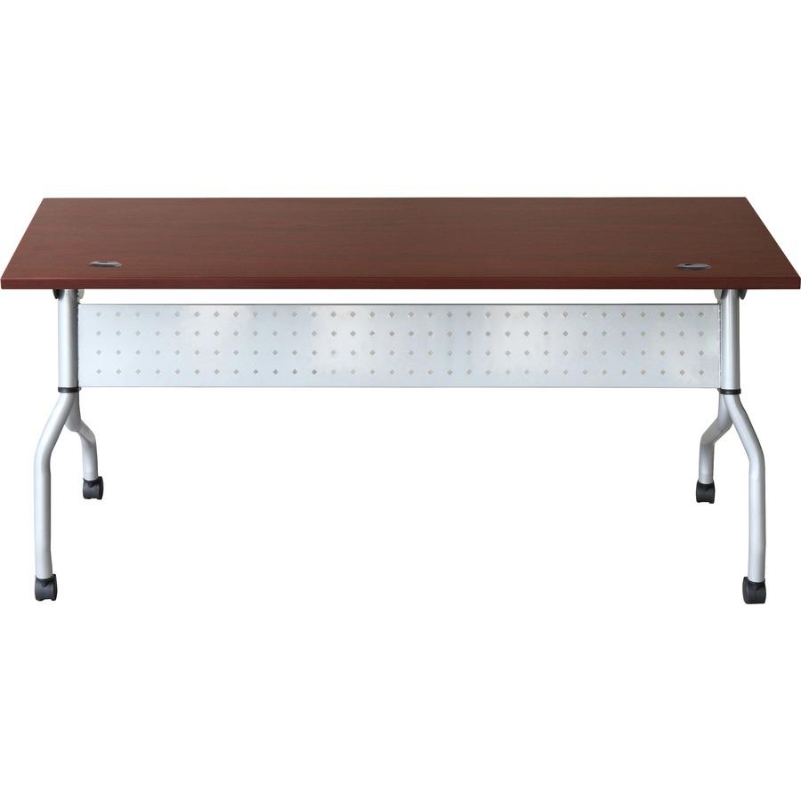 Lorell Mahogany Flip Top Training Table - Rectangle Top - Four Leg Base - 4 Legs x 23.60" Table Top Width x 72" Table Top Depth - 29.50" Height x 70.88" Width x 23.63" Depth - Assembly Required - Maho. Picture 5