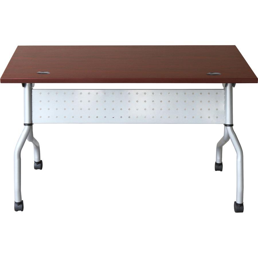 Lorell Flip Top Training Table - Rectangle Top - Four Leg Base - 4 Legs x 23.60" Table Top Width x 48" Table Top Depth - 29.50" Height x 47.25" Width x 23.63" Depth - Assembly Required - Mahogany - Ny. Picture 5